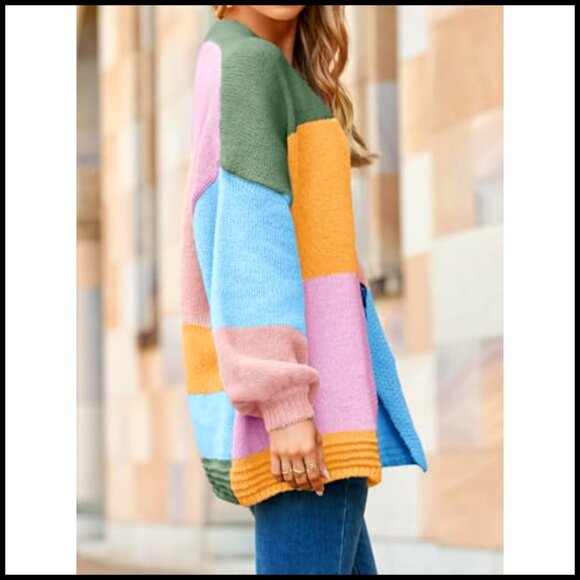 Oversized Chunky Knit Cardigan, Open Front, Long Sleeve, Loose Fit Sweater - Picture 3 of 7